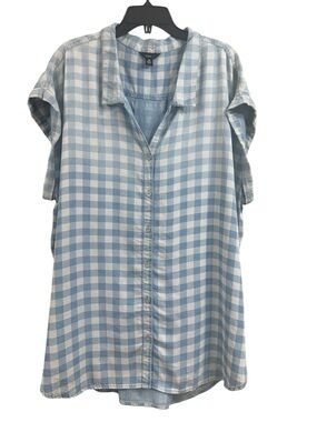 intro. Light Blue & White Gingham Button-Front Dress